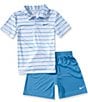 Nike Little Boys Short Sleeve Striped Polo Shirt & Solid Shorts Set - Image 3