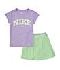Color:Vapor Green/Purple - Image 1 - Little Girls 2-6X Short-Sleeve Prep In Your Step T-Shirt & Coordinating Skort Set