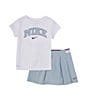 Color:Twilight Blue/White - Image 1 - Little Girls 2-6X Short-Sleeve Prep In Your Step T-Shirt & Coordinating Skort Set