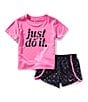 Nike Little Girls Short Sleeve Swoosh Motion Top & Sprinter Printed Shorts 2-Piece Set, Color:Black - Image 1