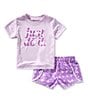 Nike Little Girls Short Sleeve Swoosh Motion Top & Sprinter Printed Shorts 2-Piece Set, Color:Doll Purple - Image 1