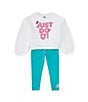 Color:Clear Jade 2 W/White/Playful Pink - Image 1 - Little Girls 2T-6X Notebook Crew Legging 2-Piece Set