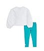 Color:Clear Jade 2 W/White/Playful Pink - Image 2 - Little Girls 2T-6X Notebook Crew Legging 2-Piece Set