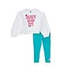 Color:Clear Jade 2 W/White/Playful Pink - Image 3 - Little Girls 2T-6X Notebook Crew Legging 2-Piece Set