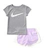 Color:Lilac Bloom/Dark Grey Heather - Image 1 - Little Girls 2T-6X Club Tempo Short-Sleeve Interlock T-Shirt & Coordinating Microfiber Shorts Set