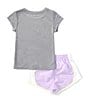Color:Lilac Bloom/Dark Grey Heather - Image 2 - Little Girls 2T-6X Club Tempo Short-Sleeve Interlock T-Shirt & Coordinating Microfiber Shorts Set