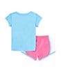 Color:Playful Pink/Aquarius Blue - Image 2 - Little Girls 2T-6X Club Tempo Short-Sleeve Interlock T-Shirt & Coordinating Microfiber Shorts Set