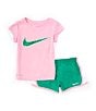 Color:Stadium Green/Pink Rise - Image 1 - Little Girls 2T-6X Club Tempo Short-Sleeve Interlock T-Shirt & Coordinating Microfiber Shorts Set