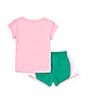 Color:Stadium Green/Pink Rise - Image 2 - Little Girls 2T-6X Club Tempo Short-Sleeve Interlock T-Shirt & Coordinating Microfiber Shorts Set