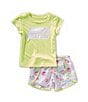 Nike Little Girls Flutter-Sleeve Floral-Logo T-Shirt & Floral-Printed Shorts Set, Color:Pure - Image 1