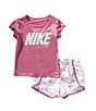 Nike Little Girls Flutter-Sleeve Floral-Logo T-Shirt & Floral-Printed Shorts Set, Color:Sail - Image 1