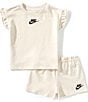 Nike Little Girls French Terry Short Sleeve Dropset T-Shirt & Matching Shorts Set, Color:Light Orewood - Image 1