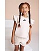 Nike Little Girls French Terry Short Sleeve Dropset T-Shirt & Matching Shorts Set, Color:Light Orewood - Image 2
