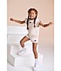 Nike Little Girls French Terry Short Sleeve Dropset T-Shirt & Matching Shorts Set, Color:Light Orewood - Image 3