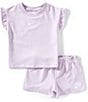 Nike Little Girls French Terry Short Sleeve Dropset T-Shirt & Matching Shorts Set, Color:Doll - Image 1
