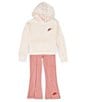 Color:Red Stardust w/Guava Ice/Cedar - Image 1 - Little Girls 2T-6X Home Swoosh Pullover Hoodie & Jogger 2-Piece Set