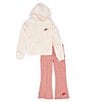 Color:Red Stardust w/Guava Ice/Cedar - Image 3 - Little Girls 2T-6X Home Swoosh Pullover Hoodie & Jogger 2-Piece Set