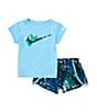Color:Aquarius - Image 1 - Little Girls 2T-6X Meta-Morph Short Sleeve Interlock T-Shirt & Printed Microfiber Shorts Set