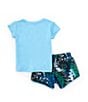 Color:Aquarius - Image 2 - Little Girls 2T-6X Meta-Morph Short Sleeve Interlock T-Shirt & Printed Microfiber Shorts Set