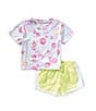Nike Little Girls Short-Sleeve Floral-Printed/Swoosh-Motif T-Shirt & Color Block Tempo Shorts Set, Color:Light Yellow/Light - Image 1