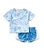 Nike Little Girls Short-Sleeve Floral-Printed/Swoosh-Motif T-Shirt & Color Block Tempo Shorts Set, Color:Blue - Image 1
