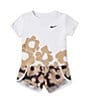 Nike Little Girls Short Sleeve Floral Sprint T-Shirt & Shorts Set, Color:Black/Hemp/White - Image 4