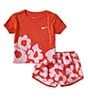 Nike Little Girls Short Sleeve Floral Sprint T-Shirt & Shorts Set, Color:Picante Red/White - Image 1