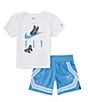Color:University Blue/White - Image 1 - Little Girls 2T-6X Short Sleeve Fly T-Shirt & Croosover Shorts Set