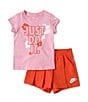 Color:Picante Red - Image 3 - Little Girls 2T-6X Short Sleeve Just Do It Floral Skort 2-Piece Set