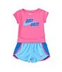 Color:Aquarius Blue - Image 1 - Little Girls 2T-6X Short Sleeve Just Do It T-Shirt & Color Block Shorts Set