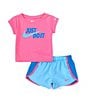 Color:Aquarius Blue - Image 3 - Little Girls 2T-6X Short Sleeve Just Do It T-Shirt & Color Block Shorts Set