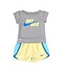 Color:Soft Yellow - Image 1 - Little Girls 2T-6X Short Sleeve Just Do It T-Shirt & Color Block Shorts Set