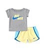 Color:Soft Yellow - Image 3 - Little Girls 2T-6X Short Sleeve Just Do It T-Shirt & Color Block Shorts Set