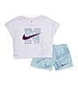 Color:Glacier Blue/White - Image 1 - Little Girls 2T-6X Short Sleeve Prep In Your Step T-Shirt & Tempo Shorts Set