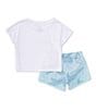 Color:Glacier Blue/White - Image 2 - Little Girls 2T-6X Short Sleeve Prep In Your Step T-Shirt & Tempo Shorts Set