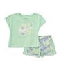 Color:Hydrangeas - Image 1 - Little Girls 2T-6X Short Sleeve Prep In Your Step T-Shirt & Tempo Shorts Set