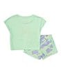 Color:Hydrangeas - Image 2 - Little Girls 2T-6X Short Sleeve Prep In Your Step T-Shirt & Tempo Shorts Set