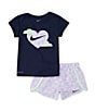 Color:Lilac Bloom - Image 2 - Little Girls 2T-6X Short Sleeve Sweet Swoosh Top & Short 2-Piece Set