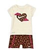 Color:Cacao Wow - Image 1 - Little Girls 2T-6X Short Sleeve Sweet Swoosh Top & Short 2-Piece Set