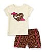 Color:Cacao Wow - Image 2 - Little Girls 2T-6X Short Sleeve Sweet Swoosh Top & Short 2-Piece Set