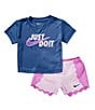 Nike Little Girls 2T-6X Short Sleeve Swoosh Motion Top & Colorblock Wavy Shorts 2-Piece Set, Color:Doll Purple - Image 1