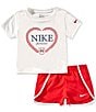 Nike Little Girls Short Sleeve Swoosh Top & Game Swoosh Short 2-Piece Set, Color:University Red - Image 1