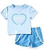 Nike Little Girls Short Sleeve Swoosh Top & Game Swoosh Short 2-Piece Set, Color:Blue - Image 1