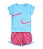 Color:Playful Pink - Image 1 - Little Girls 2T-6X Short Sleeve Swooshfetti Interlock T-Shirt & Printed Microfiber Shorts Set