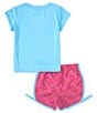 Color:Playful Pink - Image 3 - Little Girls 2T-6X Short Sleeve Swooshfetti Interlock T-Shirt & Printed Microfiber Shorts Set