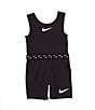 Color:Black - Image 1 - Little Girls 2T-6X Sleeveless All Day Play Unitard Romper
