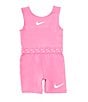 Color:Playful Pink - Image 1 - Little Girls 2T-6X Sleeveless All Day Play Unitard Romper