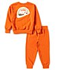 Color:N3X Campfire Orange/Melon Tint/Pale - Image 2 - Little Girls 2T-7 Long Sleeve Crew Neck Pullover Graphic Fleece Top and Jogger Pants Set