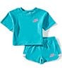 Nike Little Girls #double;Let's Roll#double; Towel Terry Short Sleeve Body Cut T-Shirt & Matching Shorts Set, Color:Dusty Cactus - Image 1