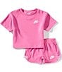 Nike Little Girls #double;Let's Roll#double; Towel Terry Short Sleeve Body Cut T-Shirt & Matching Shorts Set, Color:Playful - Image 1